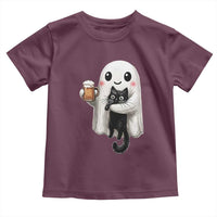 Funny Halloween Toddler T Shirt Cute Ghost Holding Black Cat Drinking Beer