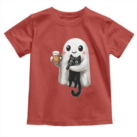 Funny Halloween Toddler T Shirt Cute Ghost Holding Black Cat Drinking Beer