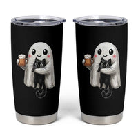 Funny Halloween Tumbler Cup Cute Ghost Holding Black Cat Drinking Beer