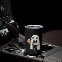 Funny Halloween Tumbler Cup Cute Ghost Holding Black Cat Drinking Beer