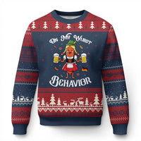 Funny Oktoberfest Sausage Dirndl German Beer Ugly Christmas Sweater On My Wurst Behavior