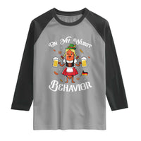 Funny Oktoberfest Sausage Dirndl German Beer Raglan Shirt On My Wurst Behavior