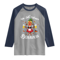 Funny Oktoberfest Sausage Dirndl German Beer Raglan Shirt On My Wurst Behavior