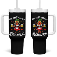 Funny Oktoberfest Sausage Dirndl German Beer Tumbler With Handle On My Wurst Behavior