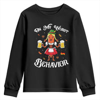 Funny Oktoberfest Sausage Dirndl German Beer Youth Sweatshirt On My Wurst Behavior