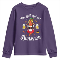 Funny Oktoberfest Sausage Dirndl German Beer Youth Sweatshirt On My Wurst Behavior