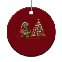 Xmas Dinosaur Knitting Ceramic Ornament Funny Yarn Tree Gift - Wonder Print Shop