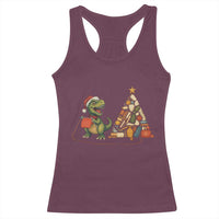Christmas Dinosaur Knitting Racerback Tank Top Funny Yarn Tree Gift - Wonder Print Shop