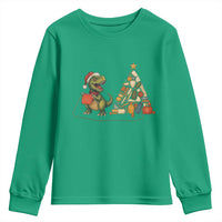 Christmas Dinosaur Knitting Youth Sweatshirt Funny Yarn Tree Gift - Wonder Print Shop