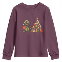 Christmas Dinosaur Knitting Youth Sweatshirt Funny Yarn Tree Gift - Wonder Print Shop