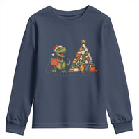 Christmas Dinosaur Knitting Youth Sweatshirt Funny Yarn Tree Gift - Wonder Print Shop