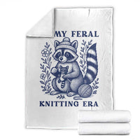 In My Feral Knitting Era Throw Blanket Raccoon Yarn Lover - Wonder Print Shop