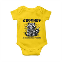 Crocheting Is Cheaper Than Therapy Baby Onesie Raccoon Yarn Lover - Wonder Print Shop