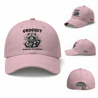 Crocheting Is Cheaper Than Therapy Baseball Cap Raccoon Yarn Lover