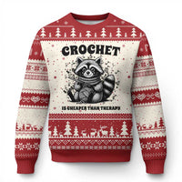Crocheting Is Cheaper Than Therapy Ugly Christmas Sweater Raccoon Yarn Lover - Wonder Print Shop