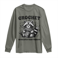 Crocheting Is Cheaper Than Therapy Long Sleeve Shirt Raccoon Yarn Lover - Wonder Print Shop