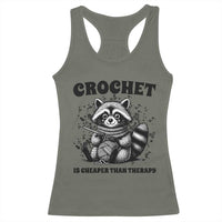 Crocheting Is Cheaper Than Therapy Racerback Tank Top Raccoon Yarn Lover - Wonder Print Shop