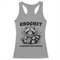 Crocheting Is Cheaper Than Therapy Racerback Tank Top Raccoon Yarn Lover - Wonder Print Shop