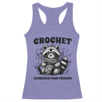 Crocheting Is Cheaper Than Therapy Racerback Tank Top Raccoon Yarn Lover - Wonder Print Shop