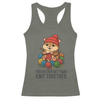 Cute Hamster Knitting Racerback Tank Top You Better Get Your Knit Together - Wonder Print Shop