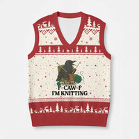 Raven F Caw F I Am Knitting V-Neck Knit Sweater Vest Funny Knitter Gift - Wonder Print Shop