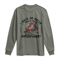 I Walk On Water Whats Your Superpower Long Sleeve Shirt Skeleton Hockey Dark Humor Gift - Wonder Print Shop