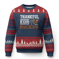 Thankful For Hockey Ugly Christmas Sweater Funny Thanksgiving Ice Hockey Gift - Wonder Print Shop