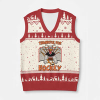 Thankful For Hockey V-Neck Knit Sweater Vest Funny Turkey Ice Hockey Player Gift - Wonder Print Shop