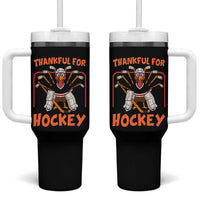 Thankful For Hockey Tumbler With Handle Funny Turkey Ice Hockey Player Gift - Wonder Print Shop
