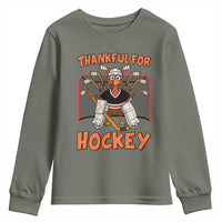 Thankful For Hockey Youth Sweatshirt Funny Turkey Ice Hockey Player Gift - Wonder Print Shop