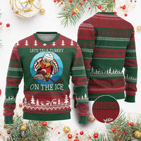 Lets Talk Turkey On The Ice Ugly Christmas Sweater Retro Ocean Blue Ice Hockey Gift - Wonder Print Shop