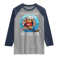 Lets Talk Turkey On The Ice Raglan Shirt Retro Ocean Blue Ice Hockey Gift - Wonder Print Shop