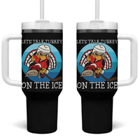 Lets Talk Turkey On The Ice Tumbler With Handle Retro Ocean Blue Ice Hockey Gift - Wonder Print Shop