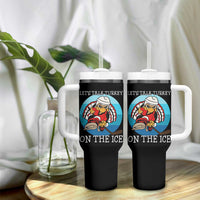Lets Talk Turkey On The Ice Tumbler With Handle Retro Ocean Blue Ice Hockey Gift - Wonder Print Shop