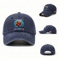 Lets Talk Turkey On The Ice Washed Cotton Baseball Cap Retro Ocean Blue Ice Hockey Gift