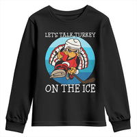 Lets Talk Turkey On The Ice Youth Sweatshirt Retro Ocean Blue Ice Hockey Gift - Wonder Print Shop