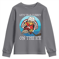 Lets Talk Turkey On The Ice Youth Sweatshirt Retro Ocean Blue Ice Hockey Gift - Wonder Print Shop