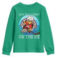 Lets Talk Turkey On The Ice Youth Sweatshirt Retro Ocean Blue Ice Hockey Gift - Wonder Print Shop