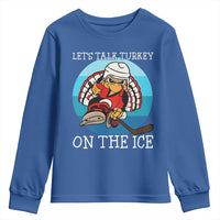 Lets Talk Turkey On The Ice Youth Sweatshirt Retro Ocean Blue Ice Hockey Gift - Wonder Print Shop