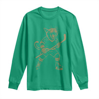 Vintage Cat Playing Hockey Long Sleeve Shirt Kitten Lover Player Gift - Wonder Print Shop
