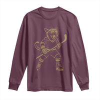 Vintage Cat Playing Hockey Long Sleeve Shirt Kitten Lover Player Gift - Wonder Print Shop