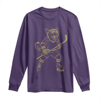 Vintage Cat Playing Hockey Long Sleeve Shirt Kitten Lover Player Gift - Wonder Print Shop