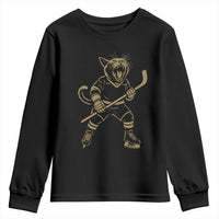 Vintage Cat Playing Hockey Youth Sweatshirt Kitten Lover Player Gift - Wonder Print Shop