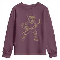 Vintage Cat Playing Hockey Youth Sweatshirt Kitten Lover Player Gift - Wonder Print Shop