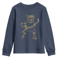 Vintage Cat Playing Hockey Youth Sweatshirt Kitten Lover Player Gift - Wonder Print Shop