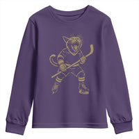 Vintage Cat Playing Hockey Youth Sweatshirt Kitten Lover Player Gift - Wonder Print Shop