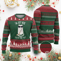 Im Just Here For The Purr Play Ugly Christmas Sweater Funny Cat Hockey Gift - Wonder Print Shop