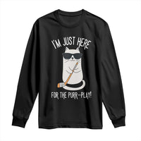 Im Just Here For The Purr Play Long Sleeve Shirt Funny Cat Hockey Gift - Wonder Print Shop