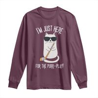 Im Just Here For The Purr Play Long Sleeve Shirt Funny Cat Hockey Gift - Wonder Print Shop