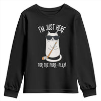 Im Just Here For The Purr Play Youth Sweatshirt Funny Cat Hockey Gift - Wonder Print Shop